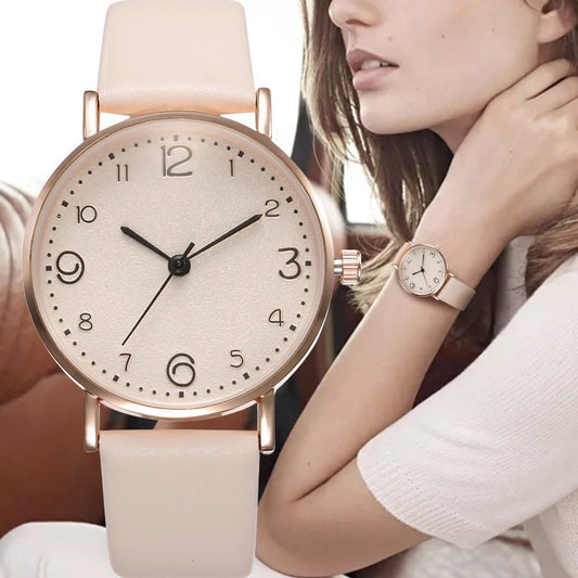 Top Style Fashion Women's Luxury Leather Band Analog Quartz Wrist Watch Golden Ladies