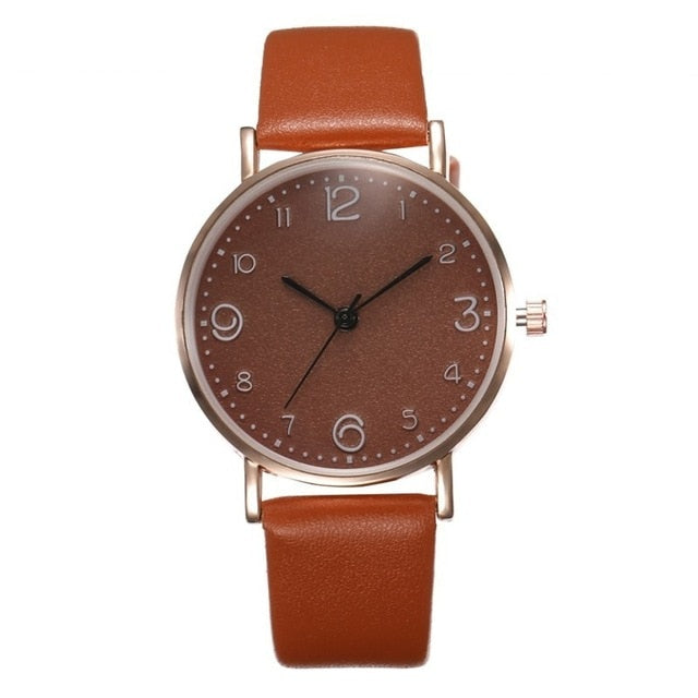 Top Style Fashion Women's Luxury Leather Band Analog Quartz Wrist Watch Golden Ladies