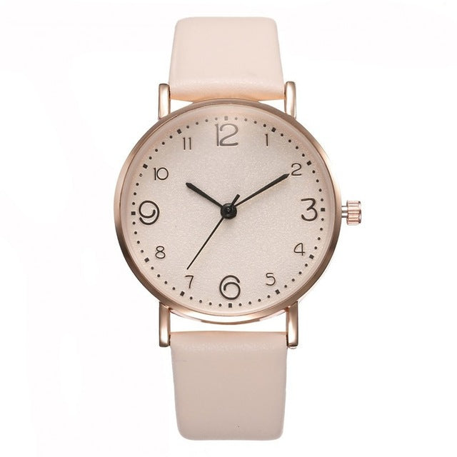 Top Style Fashion Women's Luxury Leather Band Analog Quartz Wrist Watch Golden Ladies